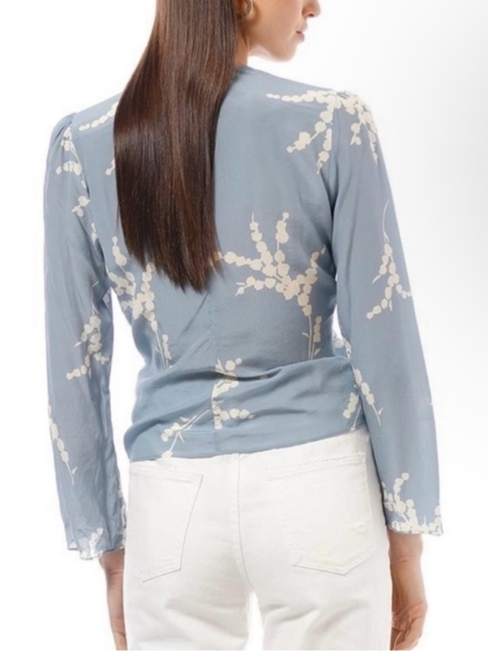 Réalisation Par Blue and White Floral Tie-Front Blouse - Picture 5 of 5